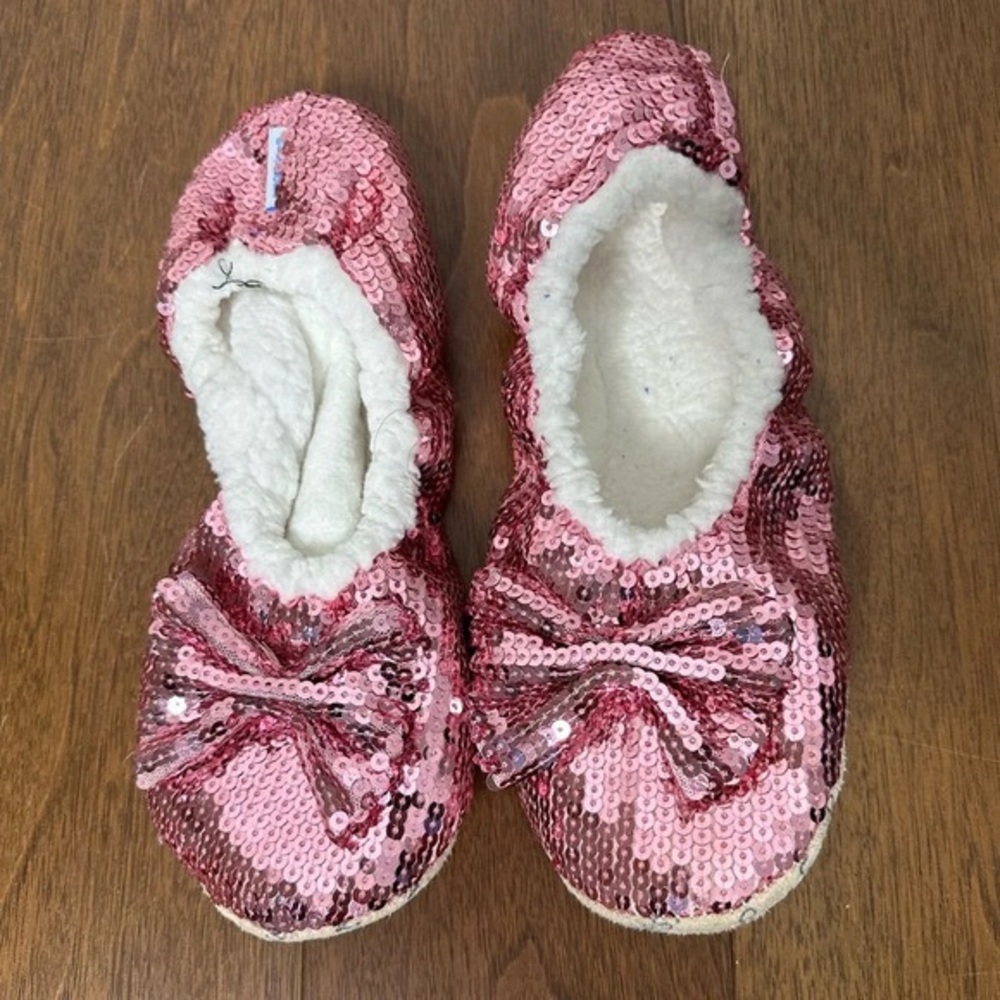 Fuzzy Pink Sequinned Ballet Slippers Size L